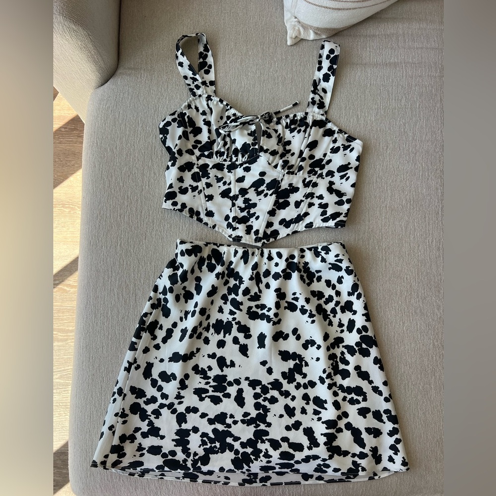 Black and White Cow Print Two-Piece Matching Set